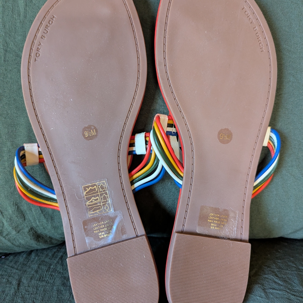 Tory Burch White Sandals with Multicolor Straps - Picture 2 of 4